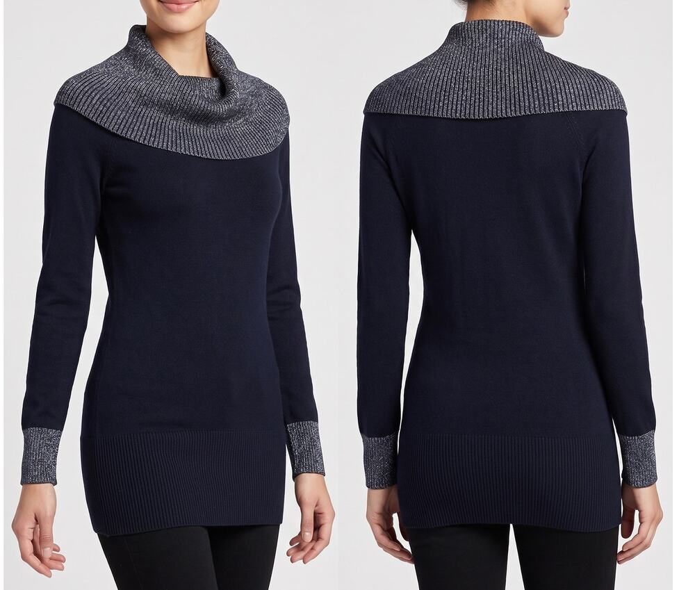 Venus Womens XS Black Cowl Neck Ribbed Sweater